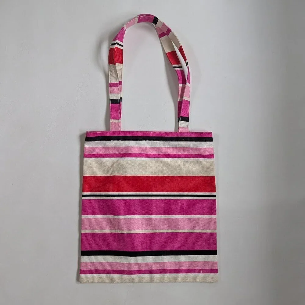 Kate Spade New York Striped Canvas Tote Pink Orange Cream Shopping Bag